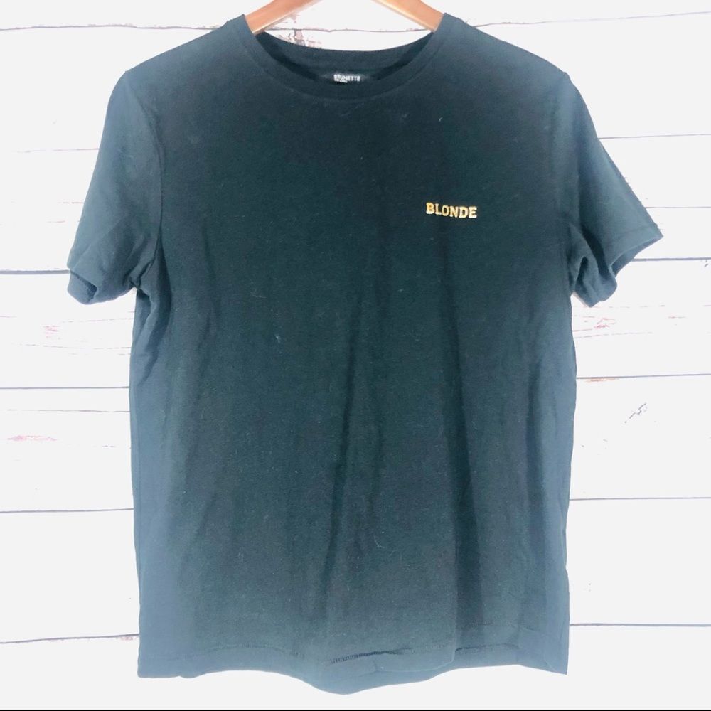 Brunette the Label Blonde Cotton T-Shirt Top Black with Gold XS